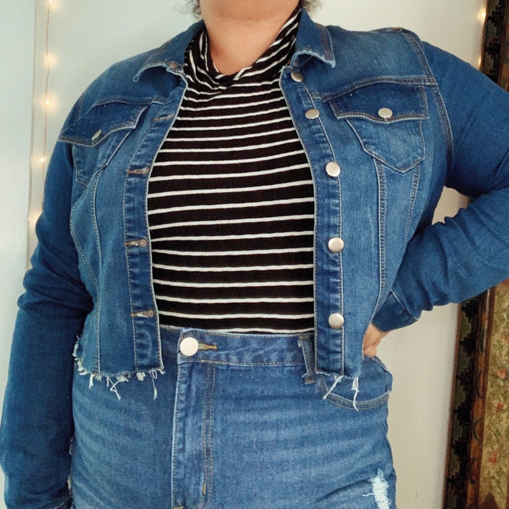 cropped dark denim jacket